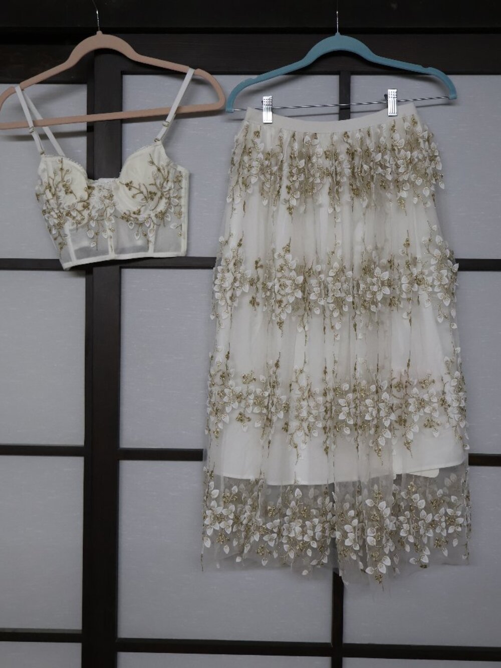 Chicwish 2-Piece Embroidered Mesh Tulle Skirt & Bra Top Set Size S